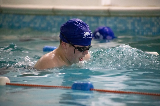 Swimmer with a boogie board